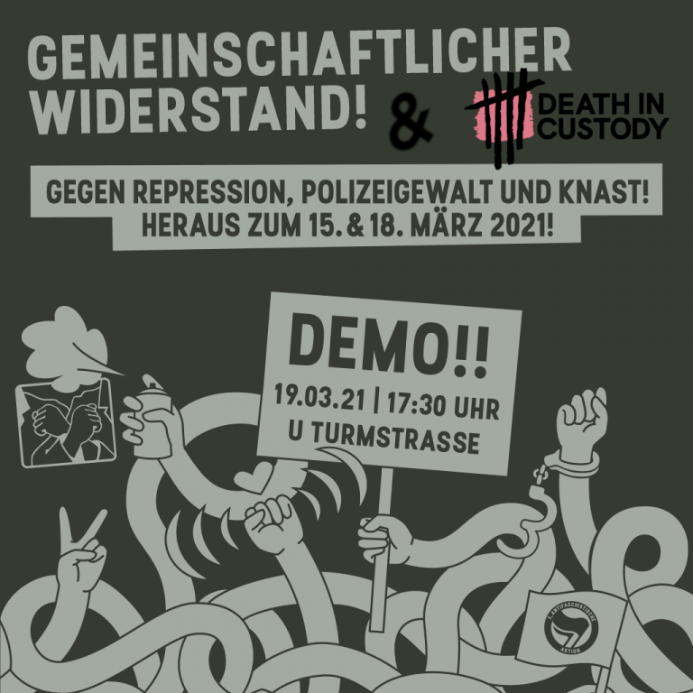 Demo am 19.03. in Berlin: Gegen Repression, Polizeigewalt und Knast in Berlin