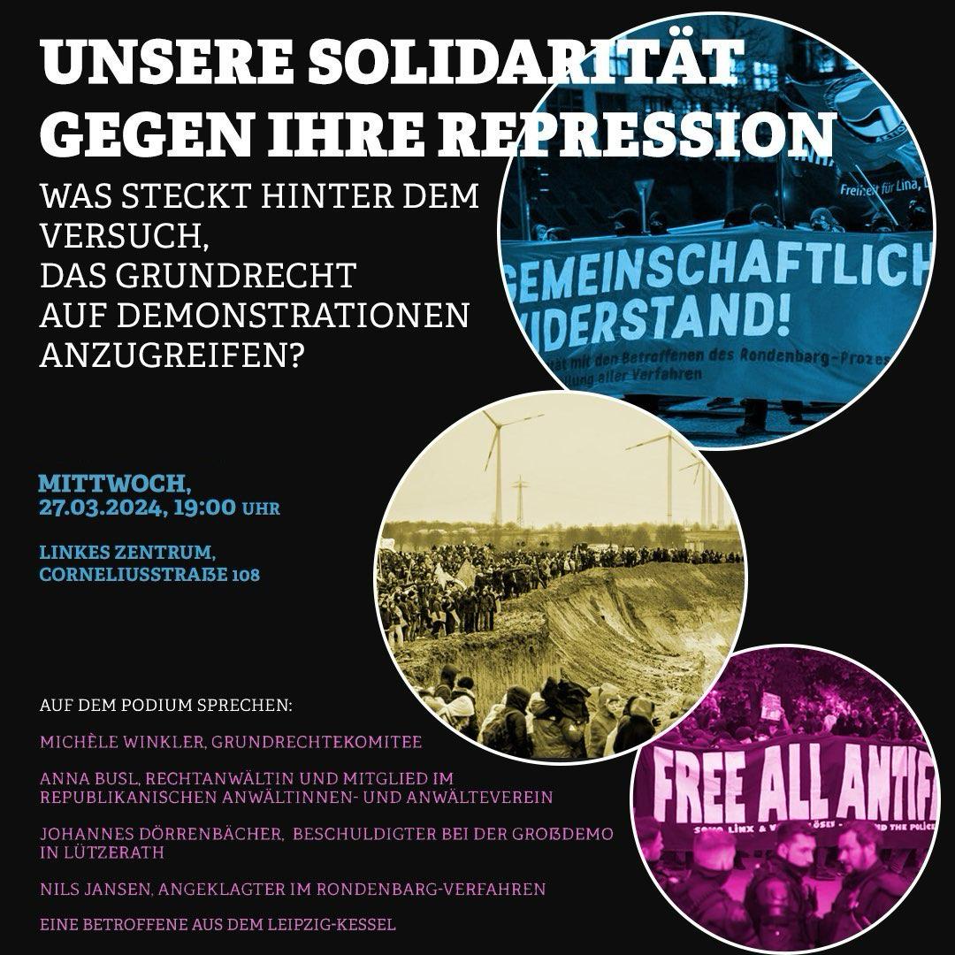 Düsseldorf: Veranstaltung gegen den Versuch das Grundrecht auf Demonstrationen anzugreifen